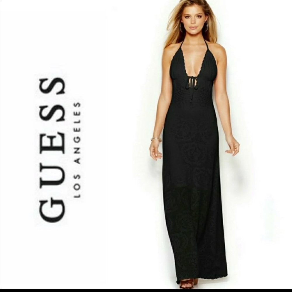 GUESS LA black crochet maxi dress